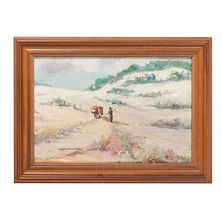 Oil on Canvas Desert-Scape with Figures H. Oliveirs, 20th Century