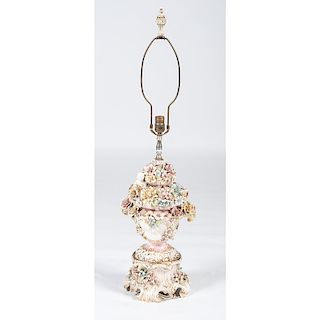 Porcelain Table Lamp with Applied Floral Decoration