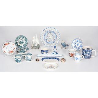 Porcelain and Earthenware Cups, Saucers and Figurines, Plus
