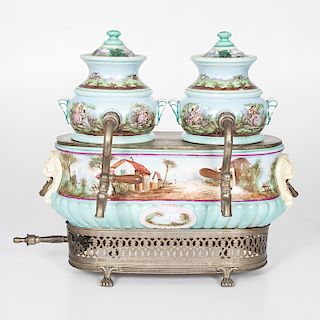 Dutch Faience Hot Water Pots and Stand 