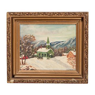 Naive Painting of a Church Signed M. C. Schunk