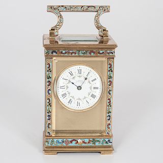 French Cloisonne Carriage Clock, Vrard