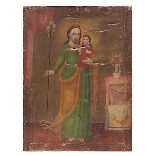 San José con el Niño. México, siglo XX. Óleo sobre tela. 63 x 47.5 cm