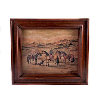 Después de Ernesto Icaza. México, siglo XX. Charros a caballo. Óleo sobre tela. Enmarcado.