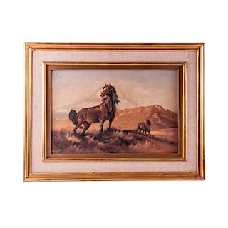 Vista de caballos. Siglo XX Óleo sobre tela. Firmado "Amaya".