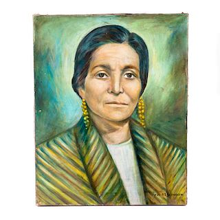 José María Valenzuela (México, siglo XX) Retrato de dama. Óleo sobre tela. Firmado. Enmarcado. 50 x 40 cm.