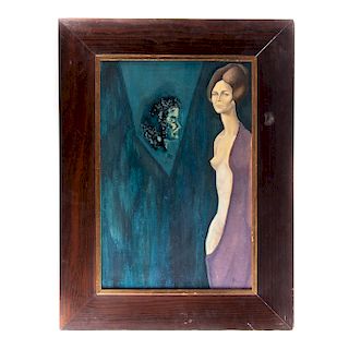 Arturo Rosenblueth (México, Chihuahua, 1900 - 1970) Mujer y rostro. Óleo sobre tela. Firmado y fechado 64. Enmarcado.