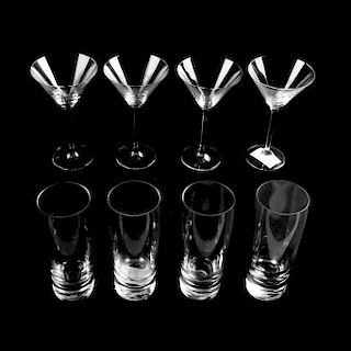 Lote vasos y copas. Alemania, siglo XX. Elaborados en cristal WMF. Consta de: 8 vasos Highball y 7 copas Martini. Piezas: 15