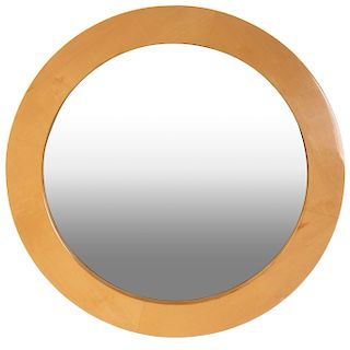 Espejo Siglo XX. Con luna circular y marco de madera tallada.