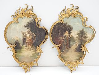 PAIR ANTIQUE OIL ON TIN PAINTINGS