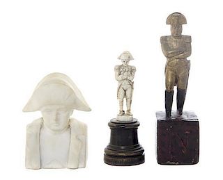 Three Carved Napoleonic Figures, Height of tallest overall 6 1/2 inches.
