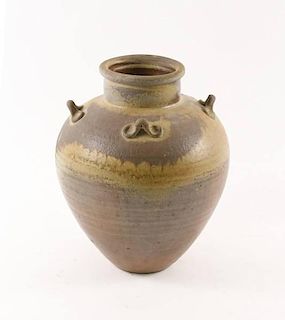 Japanese Bizen Ware Pottery Urn w/ Handles, Signed