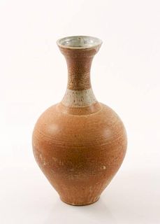 Japanese Pottery Vase with Mottled Orange Glaze