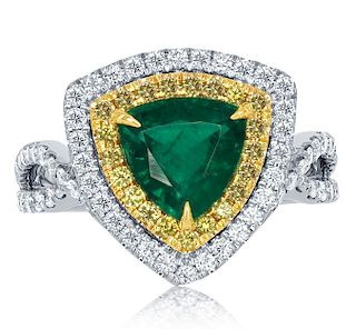 18k Gold 1.57ct Emerald Yellow/White Diamond Ring