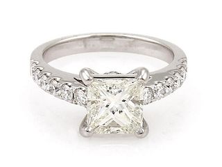 Diamond Solitaire 1.81ct Princess Cut 18K Ring