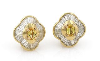 18k Gold 6.50ct Diamond & Yellow Sapphire Earrings