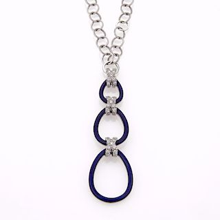 Faberge Diamond Enamel 18k Tri Loop Drop Necklace