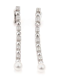 Bvlgari Lucea 18k Diamond & Pearl Dangle Earrings