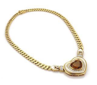 16.75ct Diamond Citrine & MOP 18k Heart Necklace