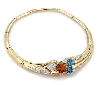 11.30ctw Diamond & Gems 18k Fancy Floral Necklace