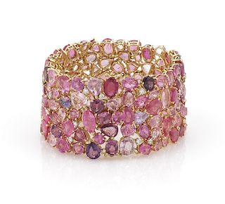 18K Gold 151ctw Pink Sapphire Diamond Bracelet