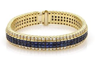 Estate 18K Yellow Gold Diamond & Sapphire Bracelet