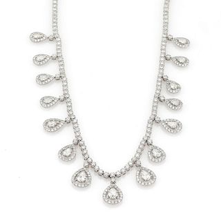 18k White Gold 9cts Diamond Dangle Charm Necklace