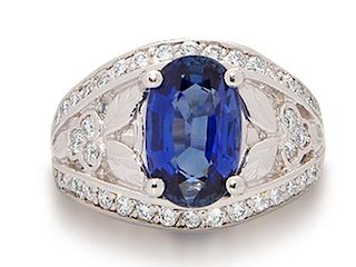 18K Gold 3.26ct. Sapphire and Diamond Ring