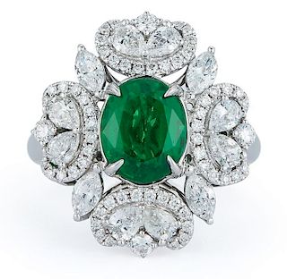 GRS Certified 2.18ct. Emerald 1.47ct Diamond Ring