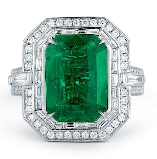 18k White Gold 5.81ct Emerald Diamond Ring