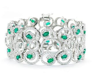 Fancy 18k Gold 7.12ct Emerald & Diamond Bracelet