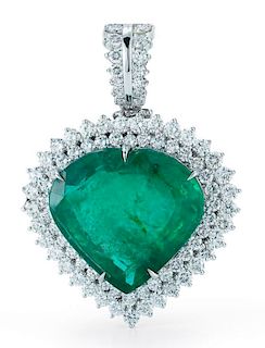18k White Gold 32.8ct Royal Emerald Heart Pendant