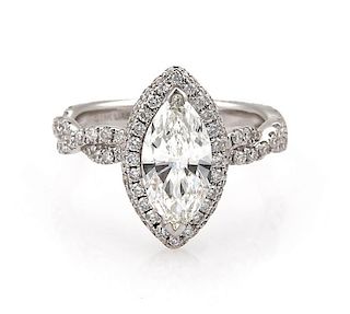 Solitaire 1.33ct Marquise 18k Gold Engagement Ring