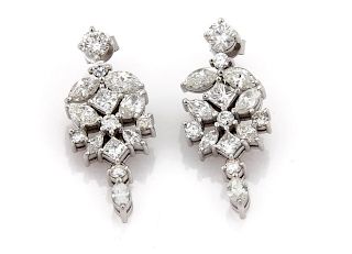 14k White Gold 6.50ct Diamond Floral Drop Earrings