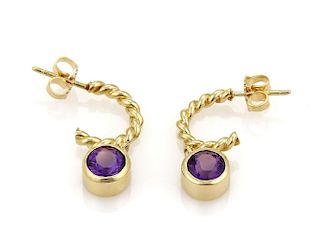 Tiffany & Co 18k Gold Amethyst Wire Hoop Earrings