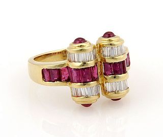 Estate 18K Yellow Gold Ruby Diamond Cocktail Ring