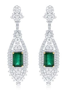 11.02ct Emerald & 11.43ct Diamond 18k Earrings