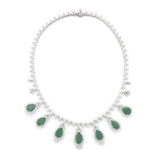 18K Gold 27.23ct. Emerald and Diamond Necklace