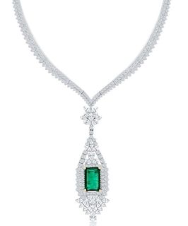 18k Gold 8.57ct Emerald & 8.81ct Diamond Necklace
