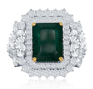 18k Gold 7.26ct Emerald & 3.49ct Diamond Ring