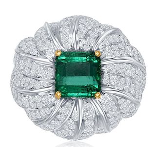 18k White Gold 3.45ct Emerald 2.48ct Diamond Ring