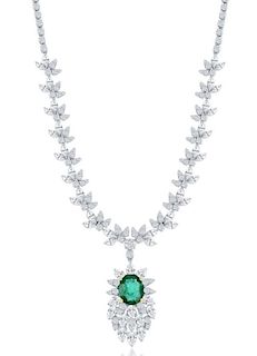 18k Gold 3.32ct Emerald & 11.56ct Diamond Necklace