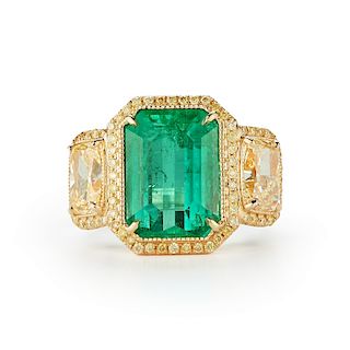 NO OIL 7.86ct. Colombian Emerald Diamond Ring