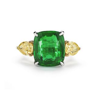 Platinum & 18K Gold 9.61ct Emerald an Diamond Ring