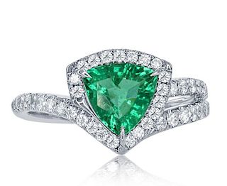 18K Gold 1.27ct. Emerald and Diamond RIng