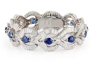 Platinum 7.70ct. Sapphire & 13ct Diamond Bracelet