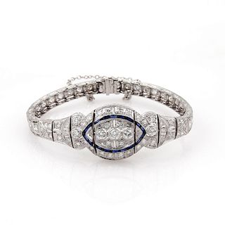 Art Deco 2.75ct Diamond Sapphire Platinum Bracelet