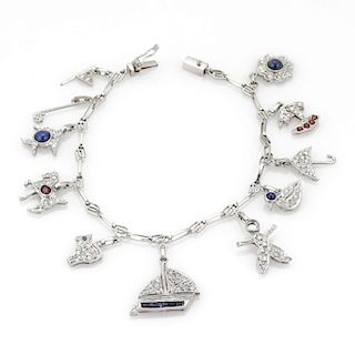 Platinum 3.00ct Diamond & Multi Gem Charm Bracelet