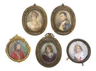 Five Napoleonic Portrait Miniatures, Height of tallest overall 5 1/2 inches.