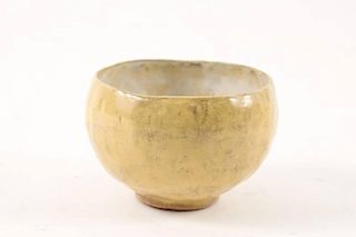 Japanese Pottery Yellow Glazed Bowl, Marked